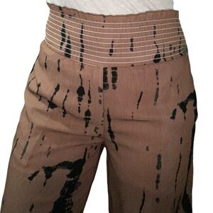 Tie dye print brown and black elastic waist pants s